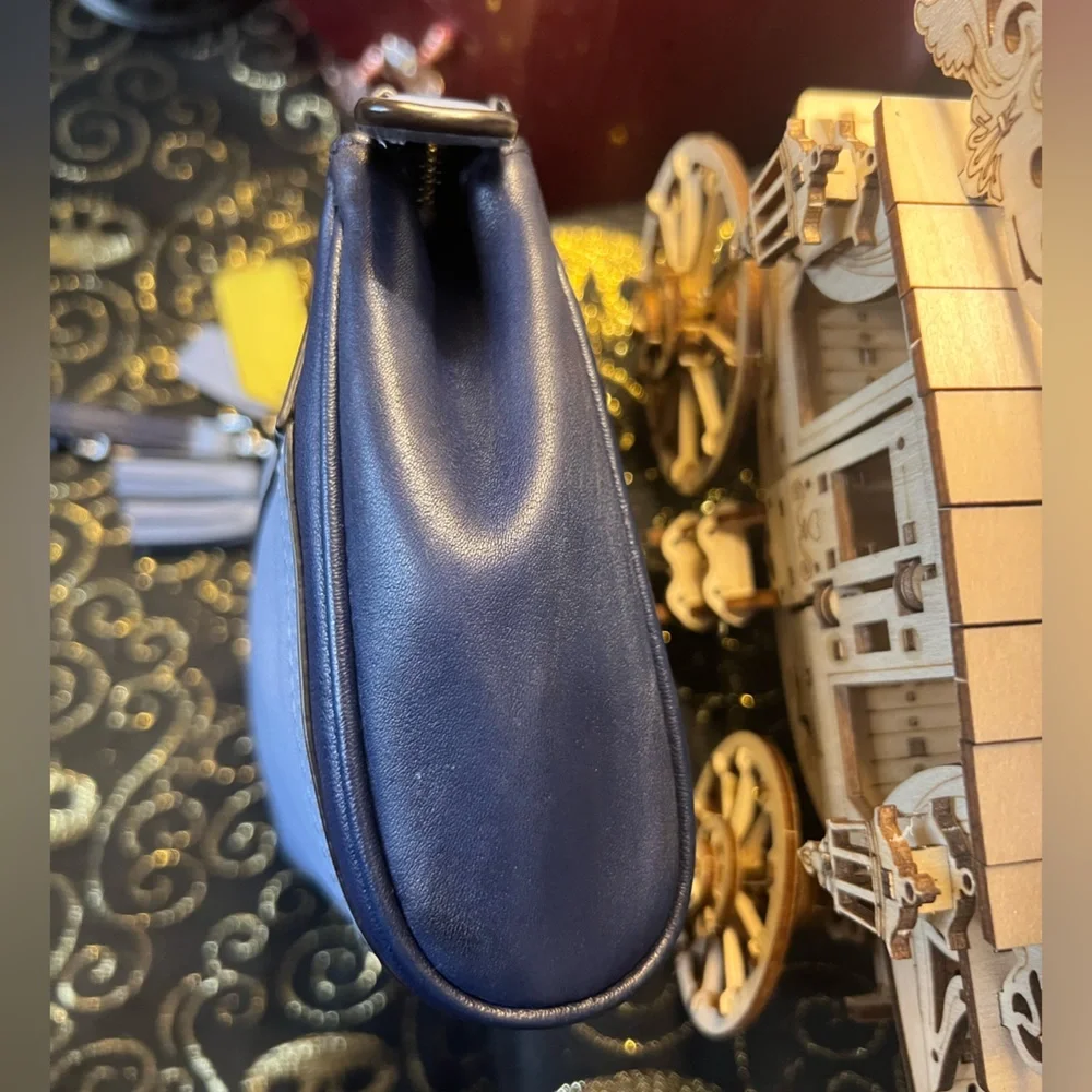 Coach Navy and Light Blue Leather Wristlet with Yellow Accent
